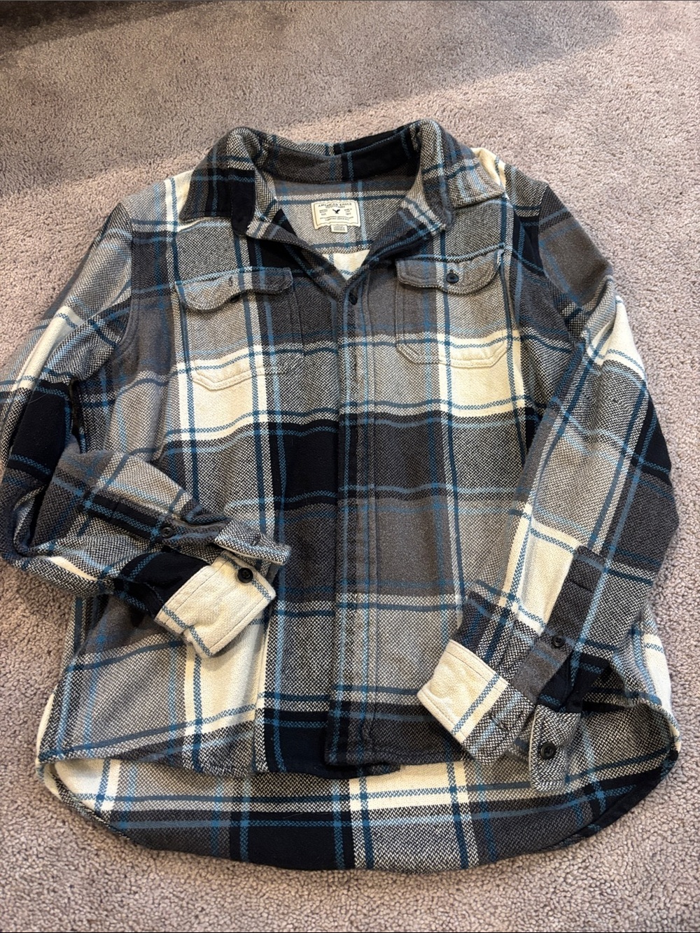 Men’s ' Blue & Gray Plaid Jacket Shirt - Cozy Layering Coat